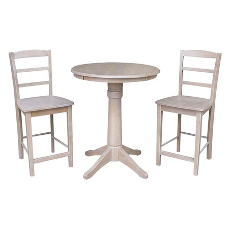 International Concepts Round 30 in Rd Ped Gathering Ht Table, 2 San Remo Counter Ht Stools, Gray Taupe, 30 in W, 30 in L K09-30RT-27B-6B-S402-2